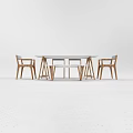 Modern Dining Table Set With White Tabletop Wooden Chairs And Bench 3d model