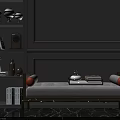 Modern Technology Exhibition Hall Interior With Gray Walls Bookshelf Bench And Marble Floor