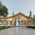 Modern Wooden Pergola With Sloped Roof Open Design Surrounded By Green Trees And Bushes