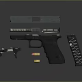 Detailed Disassembled Pistol Parts With Barrel Magazine Sight Bullets And Trigger