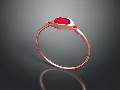 Rose Gold Ring With Heart Shaped Red Gemstone And Small Red Stones 3d model