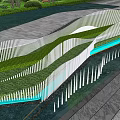 Modern Garden Feature With Wavy Green Vegetation And White Fence Structure