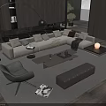 Modern Sofa Coffee Table Set With Light Colored Sofa Minimalist Coffee Table And Area Rug 3d model