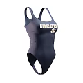 Dark Blue One Piece Swimsuit With Meow Text And Cat Paw Print