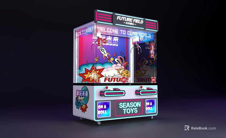 Colorful Future Field Claw Machine With Neon Lights And Season Toys 3d model 