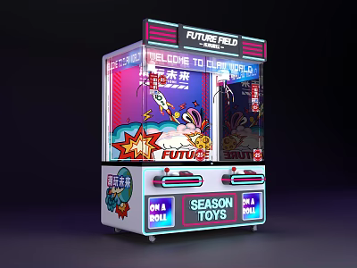 Colorful Future Field Claw Machine With Neon Lights And Season Toys 3d model