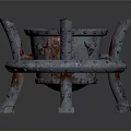 Worn Rusted Metal Crucible With Circular Basin Riveted Ring And Spiked Legs