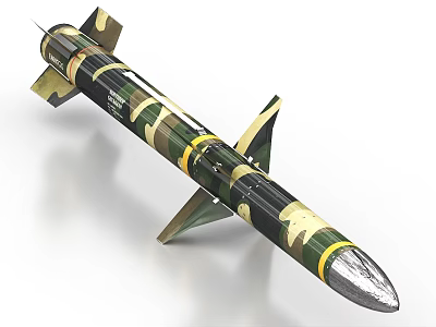 Camouflage Painted Military Missile Weapon With Fins And Warhead Structure 3d model