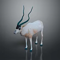 Oryx With White Body Black Head And Long Turquoise Horns On Gray Background