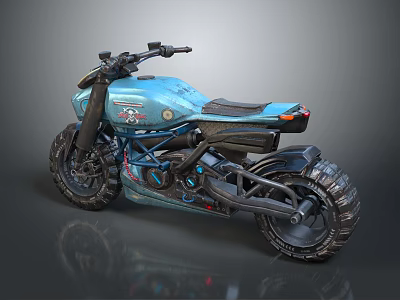 Teal Modern Motorcycle With Large Tires Black Seat And Futuristic Body Details 3d model