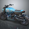 Teal Modern Motorcycle With Large Tires Black Seat And Futuristic Body Details