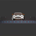 White Sports Car On Circular Display Platform With Blue Lights