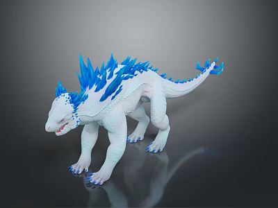 White Fantasy Dinosaur Character With Blue Spiky Spines And Sharp Claws Design 3d model