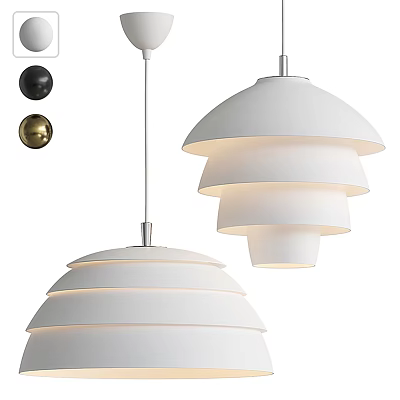 Modern Chandelier Interior Design With Layered White Shades And Black Gold Accents 3d model