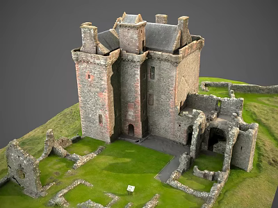 Ancient Castle Architecture With Historic Towers Stone Walls And Green Grassland Ruins 3d model