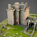 Ancient Castle Architecture With Historic Towers Stone Walls And Green Grassland Ruins