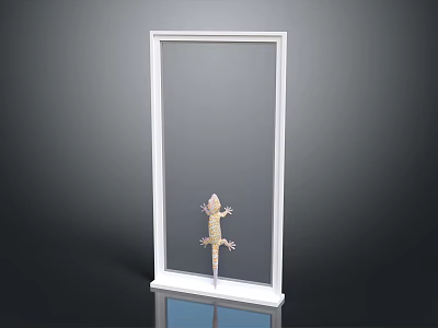 Transparent Glass Screen with White Frame and Gecko for Modern Interior 3d model