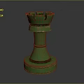 Green Chess Rook With Shiny Metallic Finish And Decorative Base Design