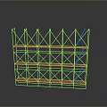 Industrial Scaffolding Structure With Metal Frame Multi Layer Orange Planks Gray Background And Reflective Floor