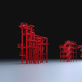 Industrial Red Metal Building Components With Staircases Platforms And Tower Structure 3d model