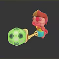 Cartoon Character Playing With Black And White Soccer Ball Toy On Gray Reflective Surface