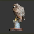 Detailed Handcrafted Brown Owl Wooden Sculpture Perched on Natural Branch Base