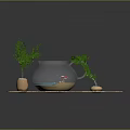 Transparent Glass Fish Tank With Blue Water Sand And Green Plants On Cloud Shaped Mat