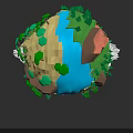 Space Exploration View Of Low Poly Earth With Natural Landscapes Trees And Water Bodies