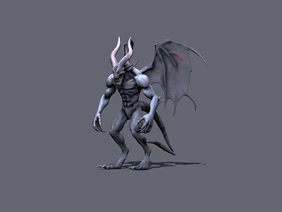 Game Movie Character Design With Horned Head Bat Like Wings And Muscular Body 3d model
