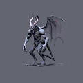 Game Movie Character Design With Horned Head Bat Like Wings And Muscular Body