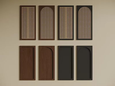 Different Design Door Panels Rectangular Arched Shapes Brown Black Grid Solid Patterns On Wall 3d model