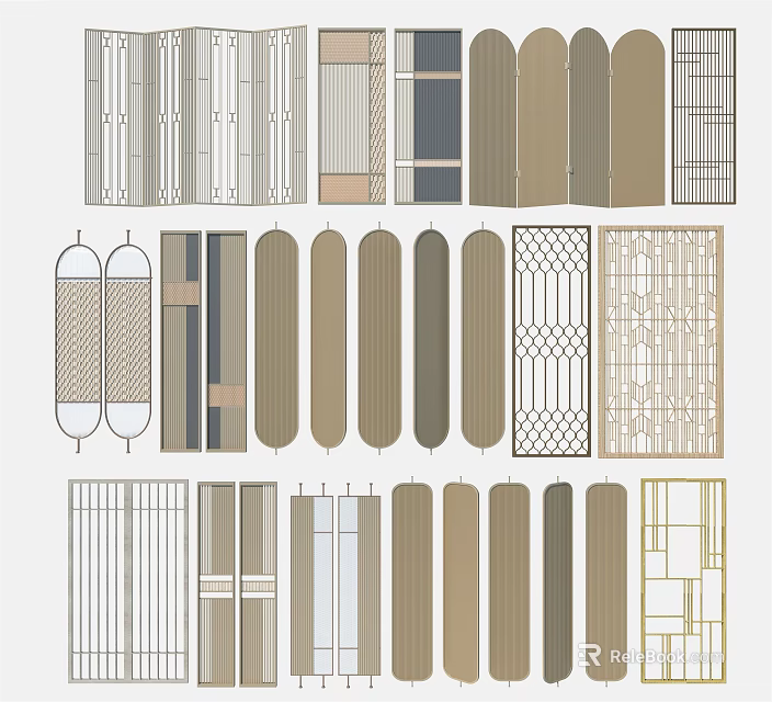 Modern Room Dividers With Various Geometric Patterns And Neutral Tones 3d model