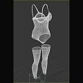 Women's Dark Bodysuit With Thin Straps And High Waist Lace Trim Stockings