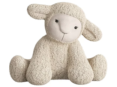 Soft Beige Plush Sheep Doll With Big Ears Black Eyes And Sitting Posture 3d model