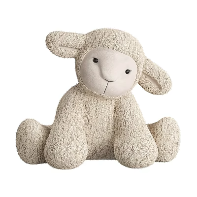 Soft Beige Plush Sheep Doll With Big Ears Black Eyes And Sitting Posture 3d model