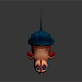 Vibrant Game and Movie Character With Cat Like Face Rooster Comb Blue Feathered Tail