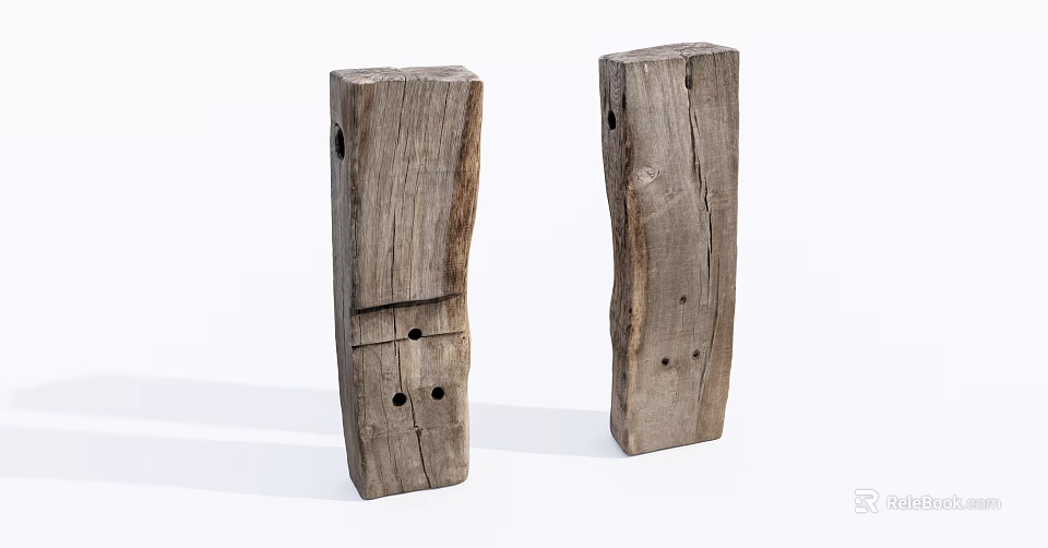 Two Natural Stone And Wood Decorative Sculptures With Rustic Texture And Holes 3d model 