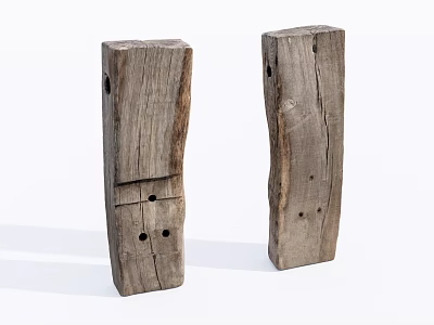 Two Natural Stone And Wood Decorative Sculptures With Rustic Texture And Holes 3d model