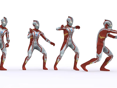 Game Movie Characters In Red White Gold Line Costumes Various Fighting Poses Against White Background 3d model