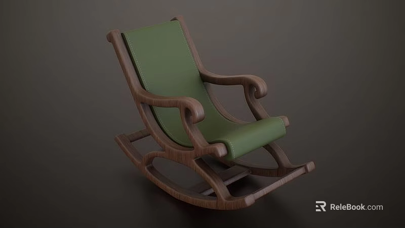 Comfortable Rocking Chair With Wooden Frame And Green Cushion For Leisure Home 3d model 