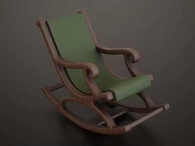 Comfortable Rocking Chair With Wooden Frame And Green Cushion For Leisure Home 3d model