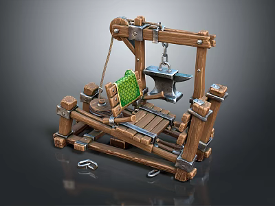 Wooden Frame Sports Equipment With Green Padded Seat And Metal Components 3d model