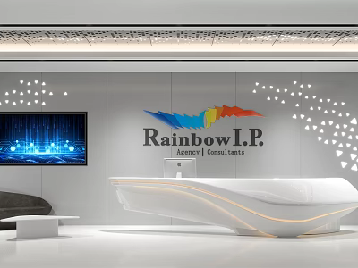 Modern Sleek White Office Reception Area With Curved Desk Brand Logo Wall And Digital Screen 3d model