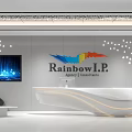 Modern Sleek White Office Reception Area With Curved Desk Brand Logo Wall And Digital Screen