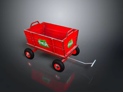 Red Utility Trolley With Fresh Logo And Four Red Wheels Design 3d model