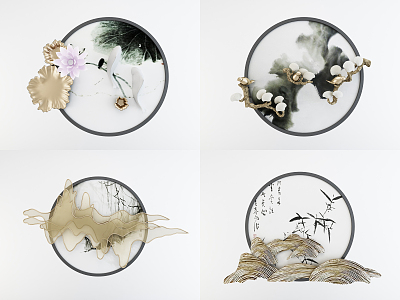 New Chinese Style Round Frame Painting Hanging Painting 3d model