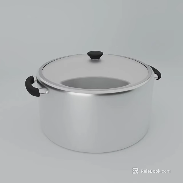 Durable Silver Aluminum Stockpot With Black Handles And Fitted Lid For Cooking 3d model 