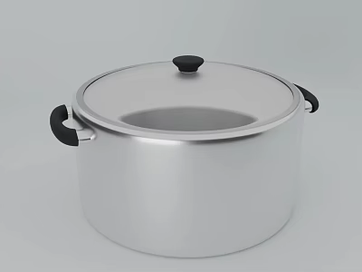 Durable Silver Aluminum Stockpot With Black Handles And Fitted Lid For Cooking 3d model