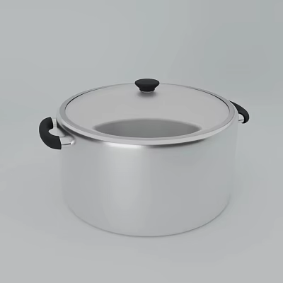 Durable Silver Aluminum Stockpot With Black Handles And Fitted Lid For Cooking 3d model