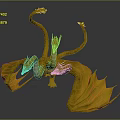 Golden Three Headed Dragon Fantasy Game Movie Character With Wings And Tails